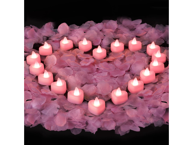 4000 Pieces Pink Artificial Rose Petals with 50 Pink Heart LED Tea Lights, Rose Petals and Candles Set for Proposal, Anniversary, Romantic Night,...