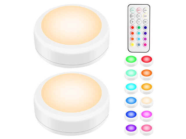 LED Puck Lights with Remote Control, Wireless Under Cabinet & Closet Lighting, RGB 13 Color Changing Lights with Dimmer, Timer & AA Battery...