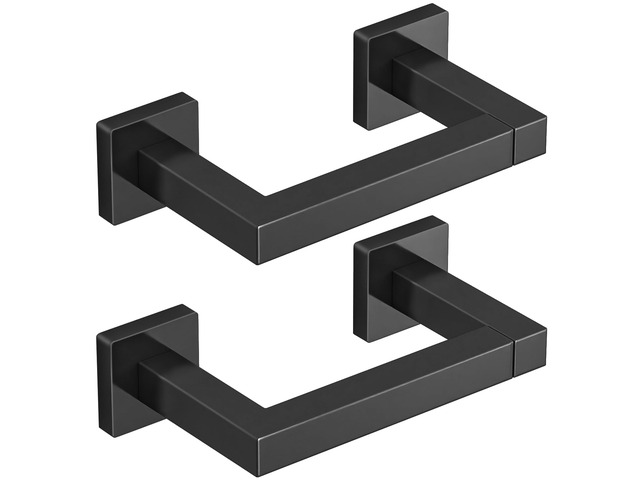 Toilet Paper Holder Matte Black, 2 Pack Wall Mount for Bathroom Square Tissue Paper Holder, Stainless Steel, Double Post Pivoting, Commercial...