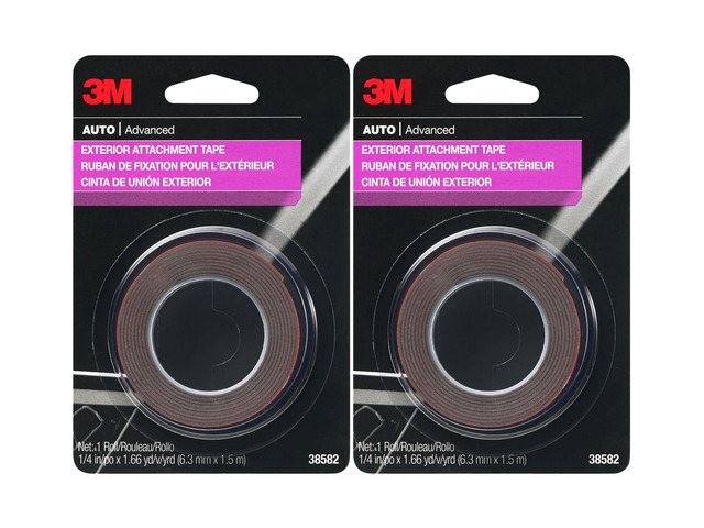 Auto Exterior Attachment Tape, 1/4 in x 5 ft, Heavy Duty Double-Sided Automotive Tape for Car Trim, Moldings, Emblems, and Badges (Pack of 2, 38582)