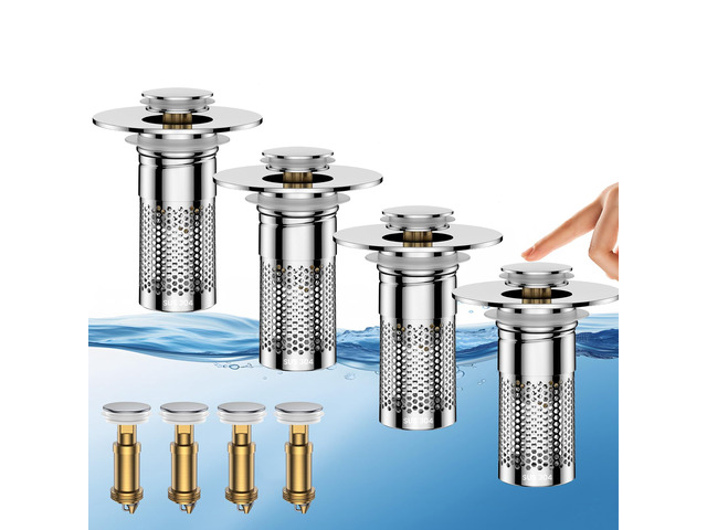 Bathroom Sink Drain Strainer,Universal Pop-Up Sink Stopper Hair Catcher Anti-Clog Stainless Steel Drain Filter Basket, Removable Sink Drain for...
