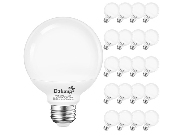 20 Pack LED Globe Light Bulbs 4000K Daylight E26 Base 60W Equivalent 500LM, 5W, CRI 85+, Non-dimmable Standard Base LED Globe Light bulbs for...
