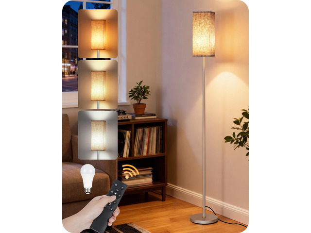 64.2'' Dimmable Floor Lamp for Living Room with Remote and Foot Switch, Corner Floor Lamp for Bedroom, Includes 10W A19 Bulb, Modern Standing Tall...