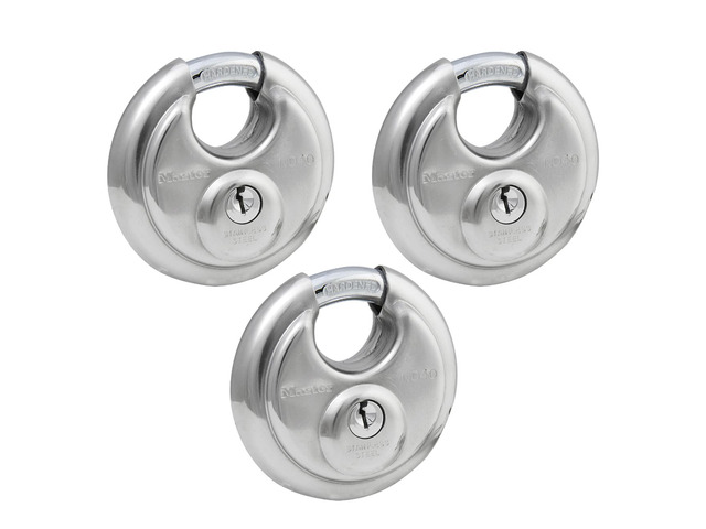40TRI Shrouded Stainless Steel Disk Padlock with 2-3/4' Wide Body (Pack of 3)