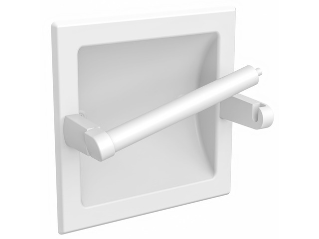 White Recessed Toilet Paper Holder Wall Mounted Stainless Steel Post Pivoting Design Easy to Change Roll, in Wall Toilet Paper Holder for Mega Roll...