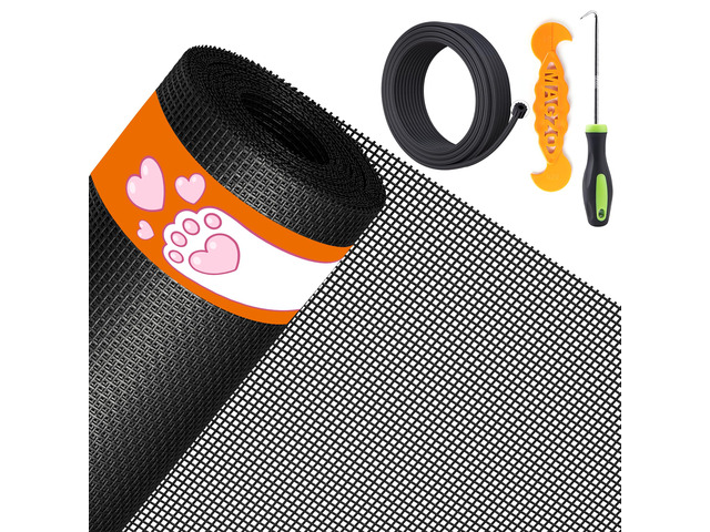Pet Proof Window & Door Screen Replacement Kit, 48' W x 99' L, Black Best Vinyl Coated Polyester Dog Cat Resistant Heavy Duty, with 32FT Retainer...