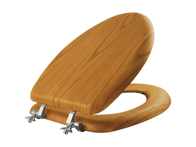 Mayfair Natural Oak Veneer Toilet Seat with Chrome Hinges, Elongated, Wood