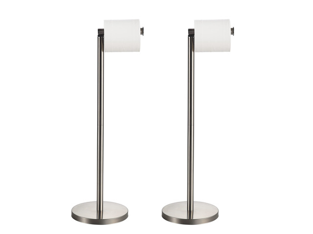 Toilet Paper Holder Brushed Nickel 2 Pack Standing On Floor, Tissue Holder with Reserve Storage Paper Rolls, Free-Standing