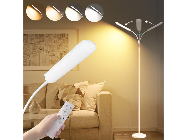 White Floor Lamp, 18W 1800LM Bright LED Floor Lamps for Living Room Bedroom, Dimmable Timing Eye Caring Reading Standing Lamp with Remote & Works...