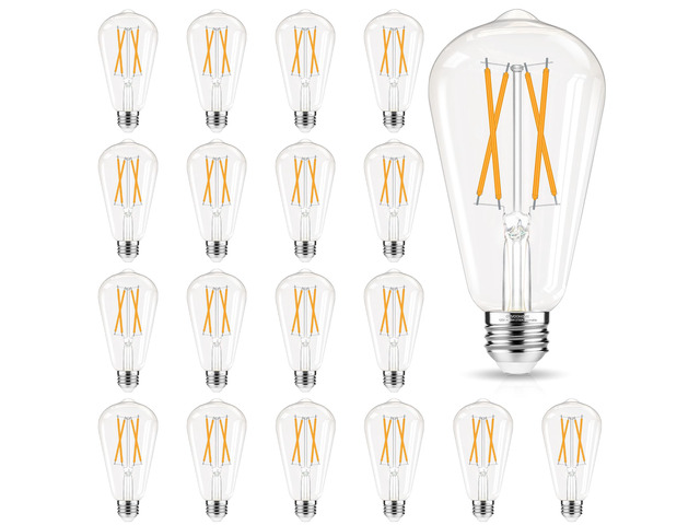 Edison Bulbs 60 watt LED, E26 Bulb Dimmable, Soft White 2700K ST58 Vintage Light Bulbs, 90+ CRI, 6W 600LM, E26 Medium Base, Clear Glass, 18 Pack