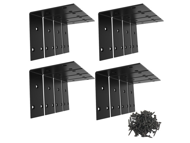 Black Stainless Steel Corner Bracket L Brackets Metal Corner Brace 16Pcs, 3.4x3.4x2(inch) Heavy Duty Metal Anger Bracket for Wood Shelf Supporter