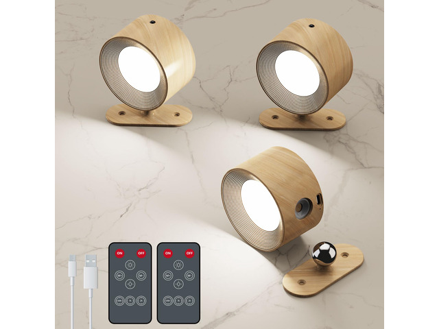 3Pack Battery Operated Wall Sconce, 3 Color Modes 3 Brightness Levels 360°Rotation Lighting Timer Touch & Remote Control, Wall Mounted Lamp LED...