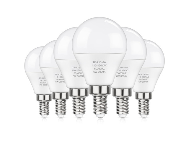 E12 LED 60W Equivalent Soft White 3000K Ceiling Fan Bulbs, 600LM CRI 85+ Small Base Candelabra Bulbs, 6W Non-Dimmable, Pack of 6
