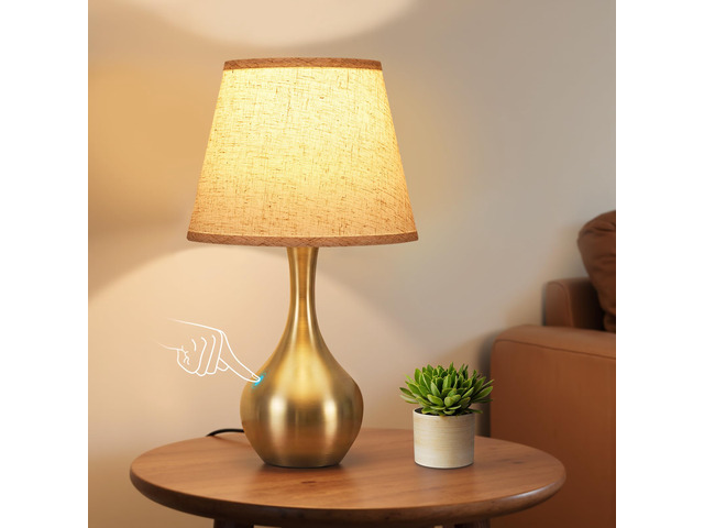 16.1' Touch Table Lamp for Nightstand, 3 Way Dimmable Small Bedroom Lamp Touch Control, Bulb Included, Gold Bedside Lamps for Desk, Night Stands,...