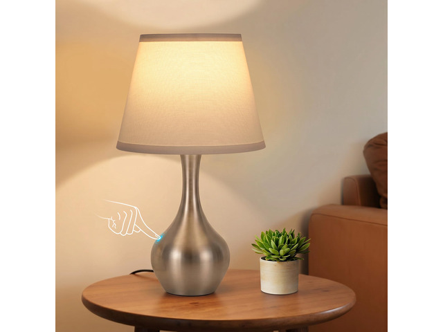 16.1' Touch Table Lamp for Nightstand, 3 Way Dimmable Small Bedroom Lamp Touch Control, Bulb Included, Silver Bedside Lamps for Desk, Night Stands,...