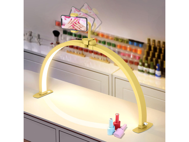 Half Moon Light for Nail Desk: 29' Foldable Nail Light for Desk Arch Nail Tech Light with Phone Holder for Beginner - 3 Color Modes & 10 Brightness...