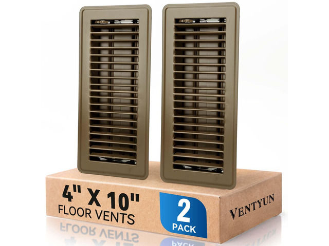 4' x 10' Floor Register Vent Covers 2-Pack, Brown Floor Vent Walkable Powder-Coated Metal Vent Covers with Adjustable Airflow, Curved Safe Edges...