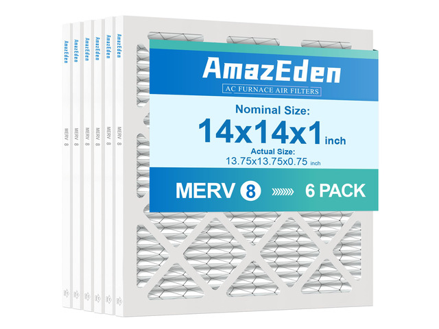 14x14x1 AC Air Filter 6 Pack MERV 8 Dust Defense Pleated Filter HVAC Furnace Replacement Filters for Home MPR 600 FPR 5 (Actual Size:...