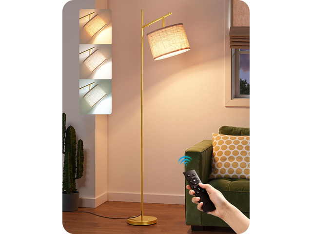 64.7IN Gold Floor Lamp for Living Room with Remote, Standing Lamp Dimmable Bulb Included, 5CCT, Foot Switch, Adjustable Head, Minimalist for...
