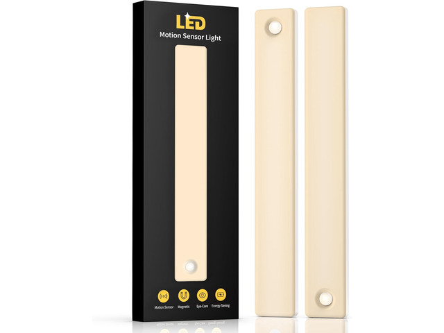 2 Pack Under Cabinet Lighting, Motion Sensor Light Indoor, Rechargeable Closet Lights Battery Operated, Wireless Dimmable LED Cabinet Lights, Under...