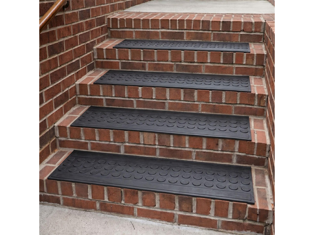 Outdoor Rubber Stair Treads Coin Heavy-Duty Non-Slip Stair Mats Best Grip on Concrete, Brick & Textured Step Fastening Recommended for Wooden &...