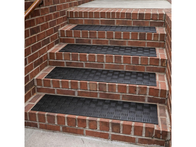 Outdoor Rubber Stair Treads Ribbed Heavy-Duty Non-Slip Stair Mats Best Grip on Concrete, Brick & Textured Step Fastening Recommended for Wooden...