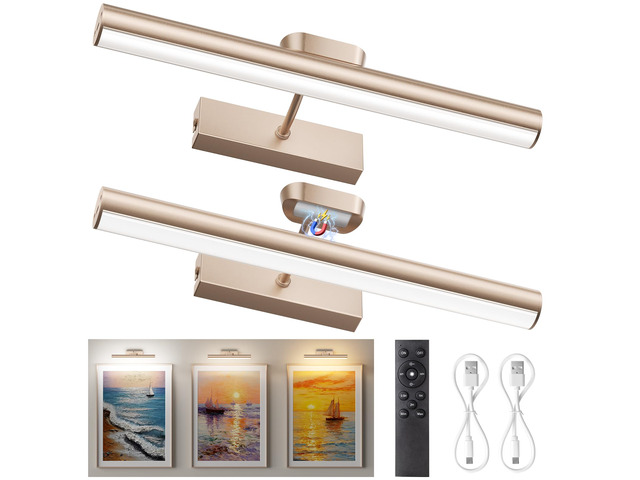 Picture Light for Wall, 4000mAh, 13.8 Inch, 2 Pack, Mocha Gold Cordless Rechargeable, LED Art Light with Remote, Dimmable 3 Color Temps, Battery...