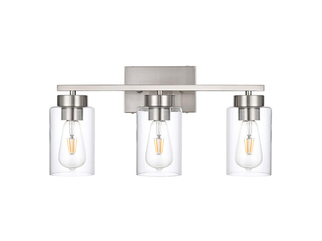3-Light Bathroom Vanity Light, Modern Brushed Nickel Wall Lights with Clear Glass Shades, Bathroom Wall Sconce Lamp for Mirror Living Room Bedroom...
