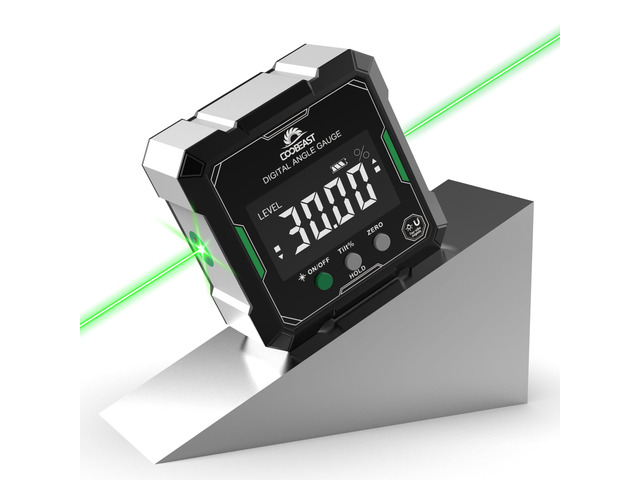 Digital Angle Finder with Green Laser, 4-side Magnetic Digital Laser Level Rechargeable Mini Digital Angle Gauge Measuring Tool Cube Inclinometer...