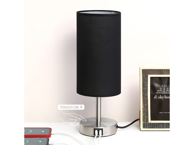 Bedside Lamp with USB Port - Touch Control Table Lamp for Bedroom Wood 3 Way Dimmable Nightstand Lamp with Round Black Shade for Living Room, Dorm,...