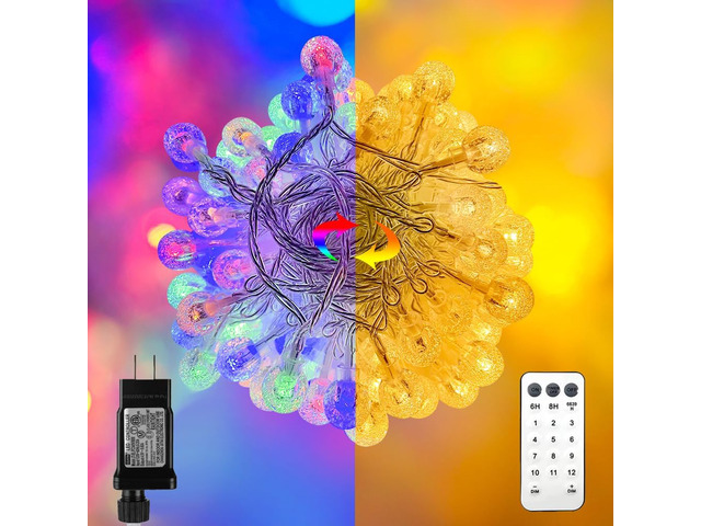 116ft Color Changing String Lights, 200 LED Multicolor & Warm White Crystal Globe Lights with Remote, 11 Modes, IP44 Waterproof, Plug in Fairy...