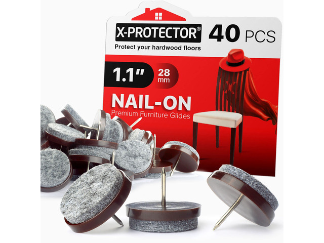 Nail-on Felt Pads 40 PCS - 1.1' Felt Chair Pads Floor Protectors for Furniture Legs - Best Furniture Sliders for Hardwood Floors (28mm)!