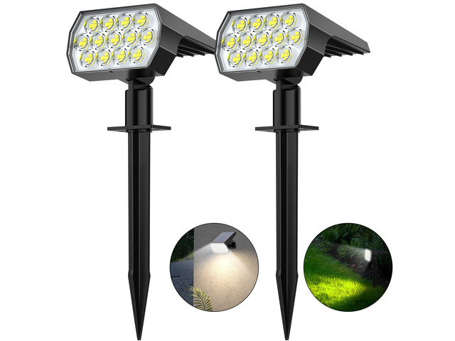 Solar Lights Outdoor, IP68 Waterproof, 65 LED, Cool White, 2 Pack 3 Lighting Modes, Long Lasting, Dimmable, Solar Powered Spot Lights Outdoor for...