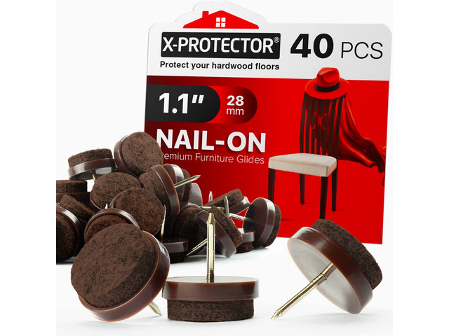 Nail-on Felt Pads 40 PCS - 1.1' Felt Furniture Pads Brown Chair Leg Floor Protectors - Nail in Furniture Pads for Furniture Legs - The Best Felt...
