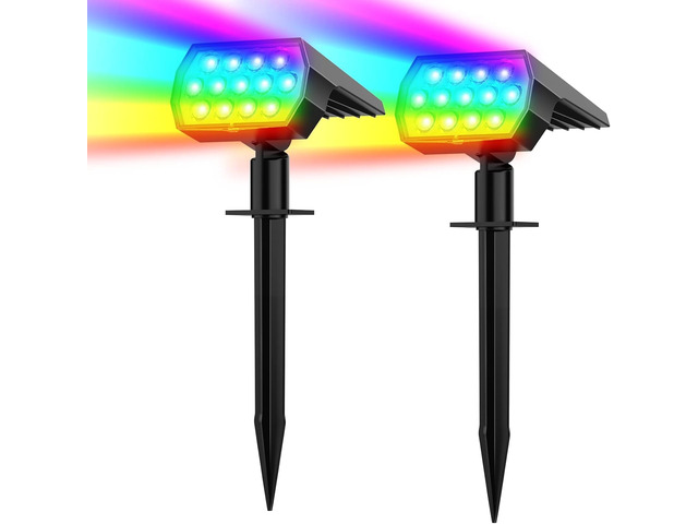 Solar Color Changing Spot Lights Outdoor, IP68 Waterproof, 2 Pack RGB Multicolor, 7 Lighting Modes, Solar Halloween Christmas Spotlight for...