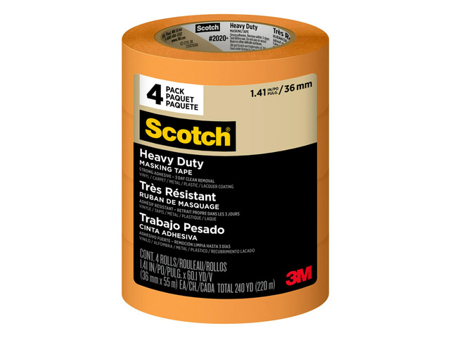 Heavy Duty Painter's Tape, 4 Rolls, 1.41 in x 60.1 yd, for Use On Vinyl, Carpet, Metal, & Plastic, Indoor & Outdoor Masking Tape, Bonds...
