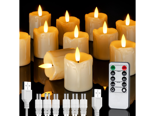 2'x 2' Rechargeable Flameless Votive Candles with Remote Timer, 12 Pack 2/4/6/8H Timer Function, USB Charging Cable Included, Battery Operated,...