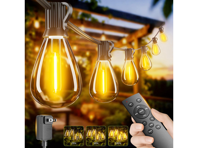 50FT Outdoor String Lights with Remote & Dimmable, 18+1 Shatterproof Waterproof Bulbs, Dimmable Outside Hanging Patio Lights for Backyard, Porch,...