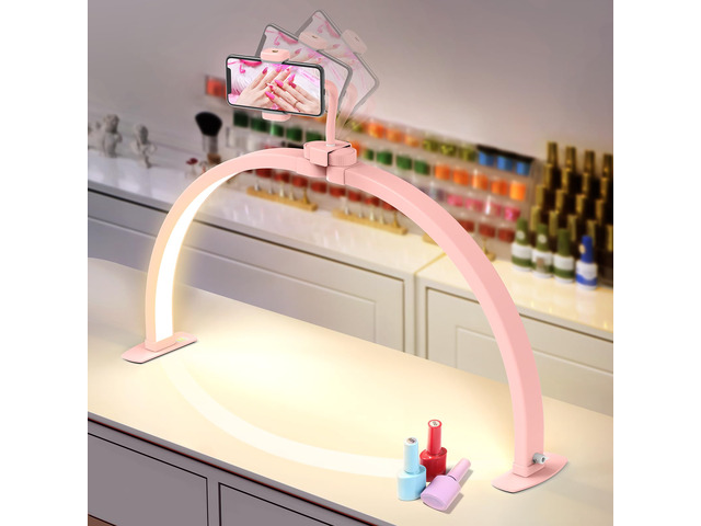 Half Moon Light for Nail Desk: 29' Foldable Nail Light for Desk Arch Nail Tech Light with Phone Holder for Beginner - 3 Color Modes & 10 Brightness...