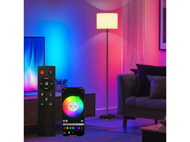 Smart LED Floor Lamp with APP Control & RGB Colors - Dimmable Standing Lamp for Living Room, Bedroom, Gaming - Remote, Timer, 9W Bulb Included,...