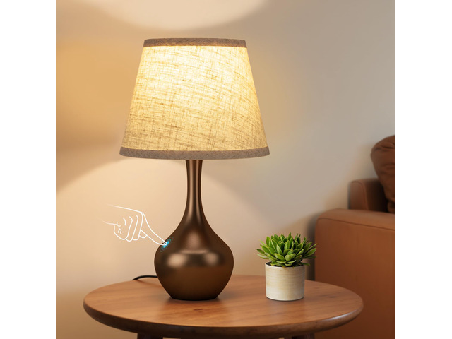 16.1' Touch Table Lamp for Nightstand, 3 Way Dimmable Small Bedroom Lamp Touch Control, Set of 2, Bulb Included, Brown Bedside Lamps for Desk,...