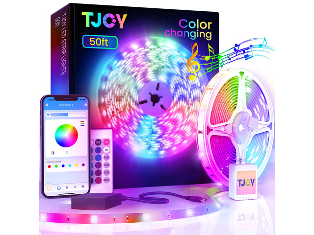 50ft Bluetooth LED Strip Lights, Music Sync 5050 LED Light Strip RGB Color Changing LED Lights Strip with Phone Remote, LED Lights for Bedroom...