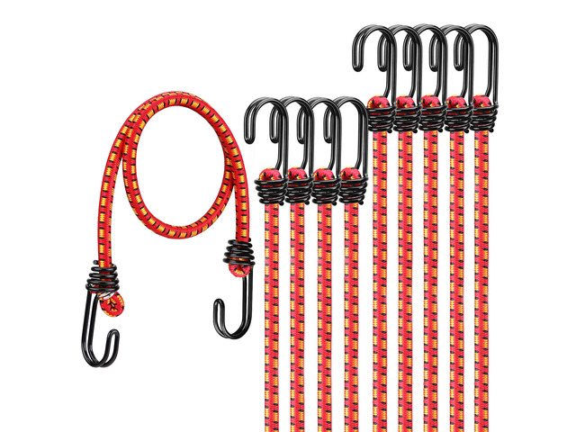 24' Elastic Bungee Cords with Hooks: 10 Pcs Bungee Cords Heavy Duty Outdoor, Bungie Cord Bundle Assortment with Metal Hook, Bungee Straps for...