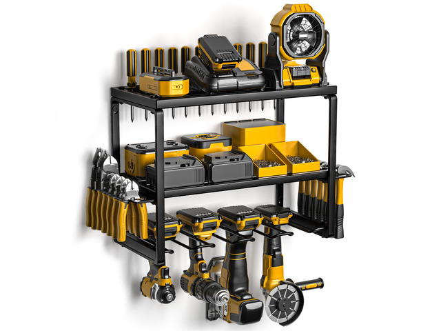 Power Tool Organizer, 3 Layers 4 Drill Holder Wall Mount Garage Storage Rack for Handheld, Metal Tool Shelf Utility Rack for Cordless Power Tools,...