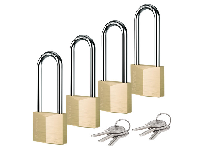 4 Keyed Padlock 6 Keys Outdoor Solid Brass Lock 2.6' Shed Gate Hasp Keyed Alike, Heavy-Duty, Outdoor Use, Weather-resistant, High Security, Resist...