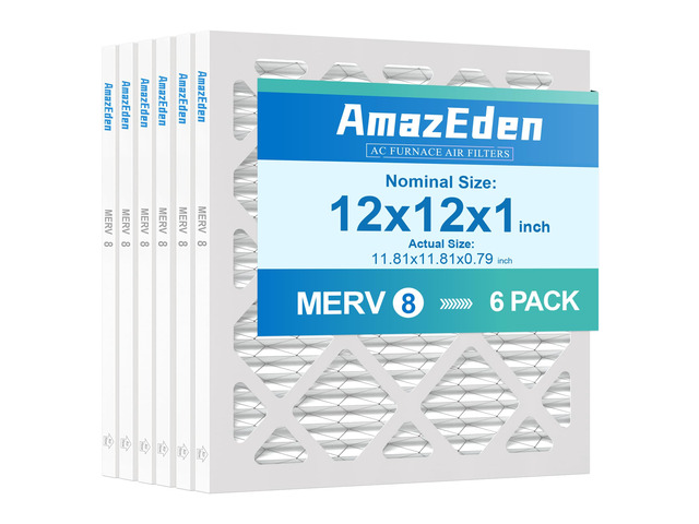 12x12x1 Air Filter 6-Pack (MERV 8) Dust Defense MPR 600 & FPR 5 AC Furnace Filters Pleated Replacement (Actual Size: 11.81'x11.81'x 0.79')