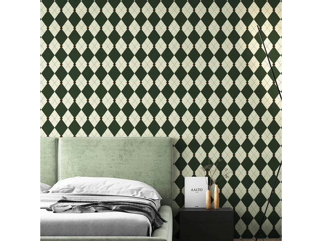 Retro Peel and Stick Wallpaper Black and Green Wallpaper Vintage Plaid British Geometric Wall Paper for Bathroom Kitchen Cabinet Contact Paper...