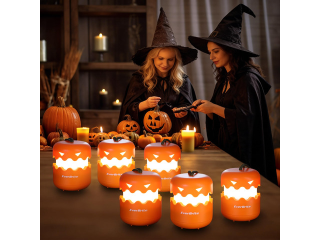 6-Pack Halloween Pumpkin Lantern, Collapsible Jack O Lantern Pumpkins with Lanyard, Halloween Party Favors, Light up Pumpkin Outdoor for Halloween...