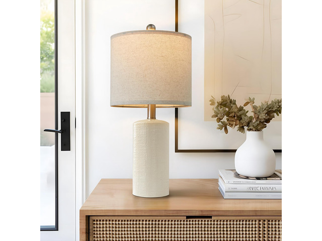 20.25' Small Single Table Lamp for Bedroom Modern Ceramic Nightstand Lamp Farmhouse Bedside Lamp Boho Living Room Lamp White End Side Table Lamps...