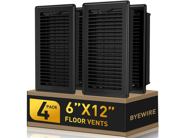 Floor Register Fits 6x12 or 12x6 Duct Opening, 4 Pack Black Floor Vents Heavy Duty Walkable Floor Vent Covers, Adjustable Airflow HVAC Air Vents,...
